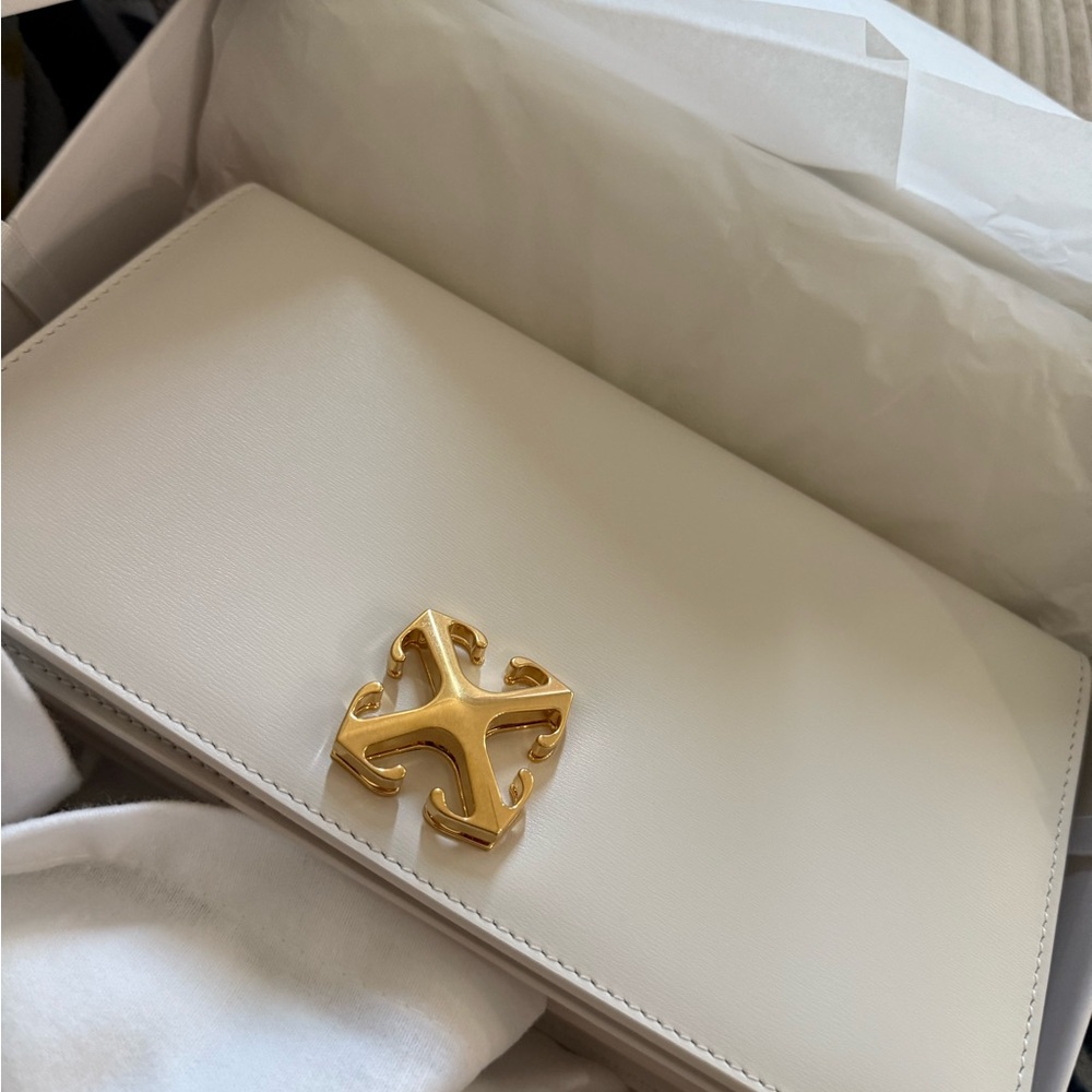 OFF-WHITE LEATHER JITNEY 1.7 CROSSBODY BAG WITH GOLDEN LOGO